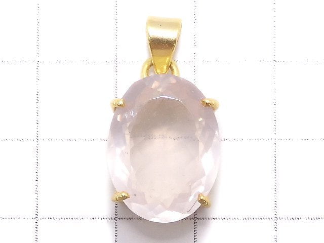 [Video][One of a kind] High Quality Rose Quartz AAA Faceted Pendant 18KGP NO.20