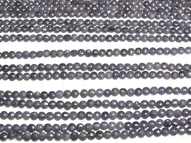 [Video]High Quality! Sri Lanka Sapphire AA Faceted Coin 4x4mm 1strand beads (aprx.15inch/37cm)