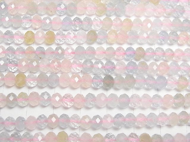 [Video]High Quality! Beryl Mix (Multicolor Aquamarine) AAA- Faceted Button Roundel 5x5x4mm half or 1strand beads (aprx.15inch/36cm)