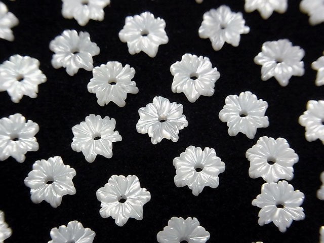 [Video] High Quality White Shell (Silver-lip Oyster) AAA Flower 6mm Center Hole 4pcs