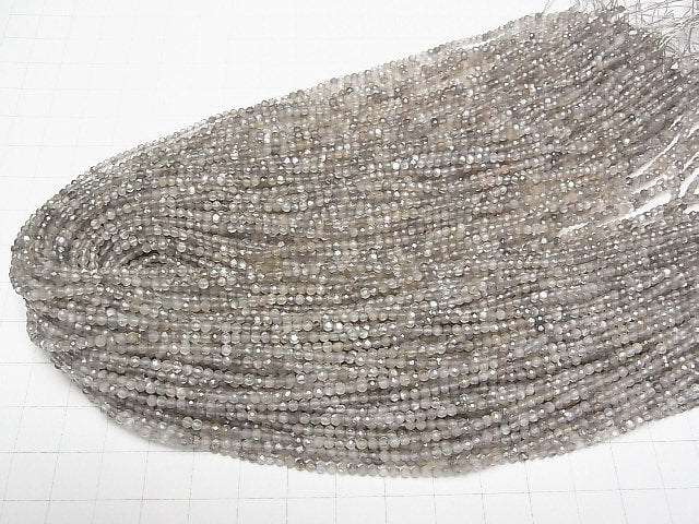 [Video]High Quality! Gray Moonstone AAA Faceted Round 2mm 1strand beads (aprx.15inch/38cm)