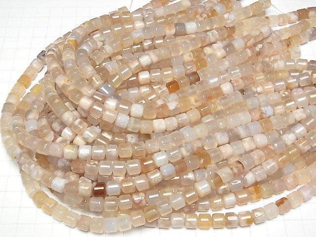 [Video] Madagascar Cherry Blossom Agate Rondelle (Tube) 8x8x7mm 1strand beads (aprx.14inch/34cm)