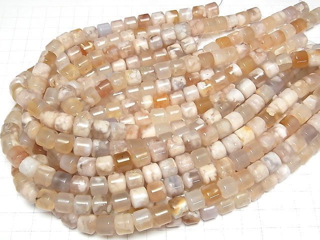 [Video] Madagascar Cherry Blossom Agate Rondelle (Tube) 10x10x9mm 1strand beads (aprx.14inch/34cm)