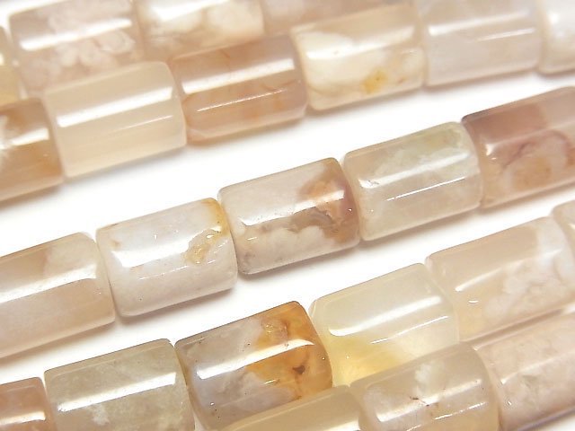 [Video] Madagascar Cherry Blossom Agate Tube 12x8x8mm 1strand beads (aprx.14inch/35cm)