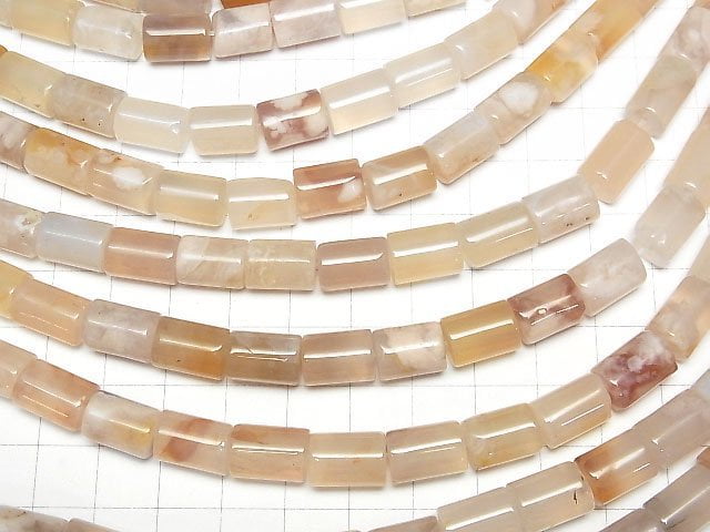 [Video] Madagascar Cherry Blossom Agate Tube 12x8x8mm 1strand beads (aprx.14inch/35cm)