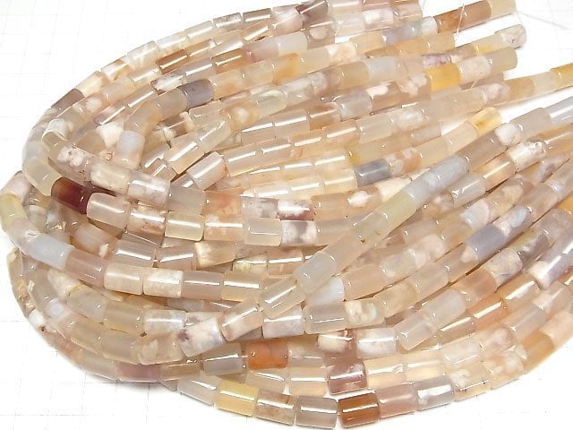 [Video] Madagascar Cherry Blossom Agate Tube 12x8x8mm 1strand beads (aprx.14inch/35cm)
