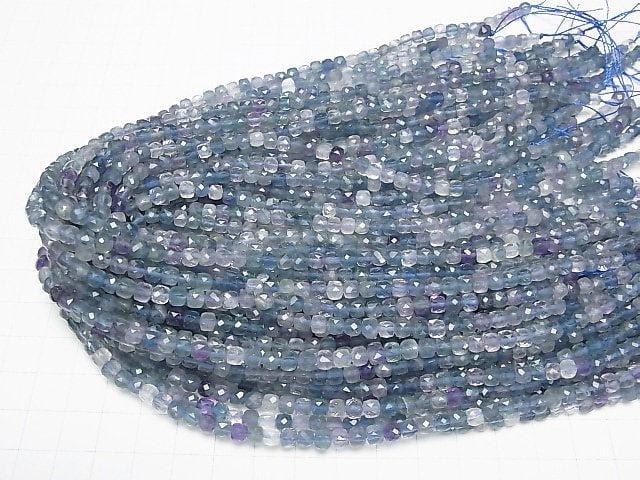 [Video]High Quality! Multicolor Fluorite AA++ Cube Shape 4x4x4mm 1strand beads (aprx.15inch/37cm)