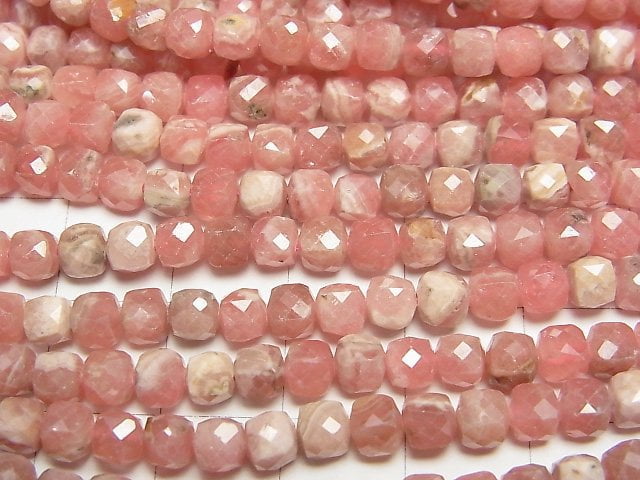 [Video]High Quality! Argentine Rhodochrosite AA+ Cube Shape 4x4x4mm half or 1strand beads (aprx.15inch/37cm)