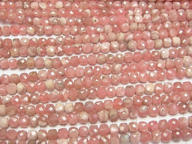 [Video]High Quality! Argentine Rhodochrosite AA+ Cube Shape 4x4x4mm half or 1strand beads (aprx.15inch/37cm)
