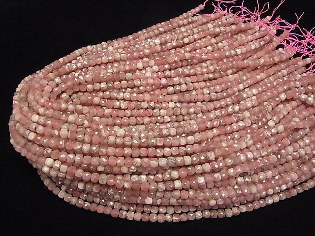 [Video]High Quality! Argentine Rhodochrosite AA+ Cube Shape 4x4x4mm half or 1strand beads (aprx.15inch/37cm)