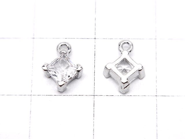 Metal parts Diamond charm silver color (with CZ) 2pcs