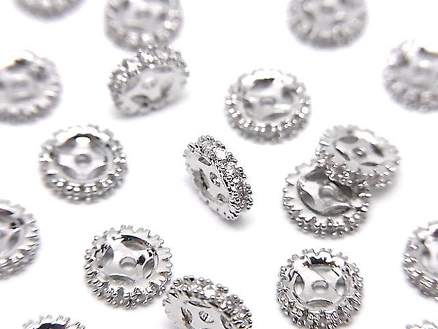 Metal parts Roundel 6x6x1.5mm Silver (with CZ) 3pcs