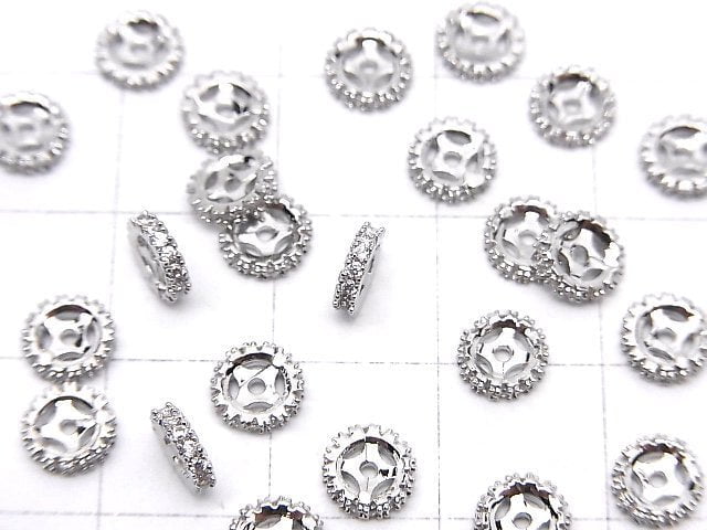 Metal parts Roundel 6x6x1.5mm Silver (with CZ) 3pcs