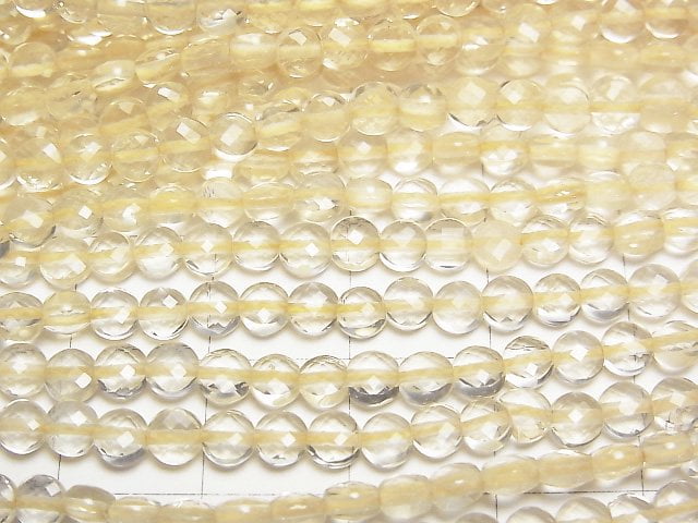 [Video]High Quality! Lemon Quartz AAA- Faceted Coin 4x4x2mm 1strand beads (aprx.15inch/37cm)