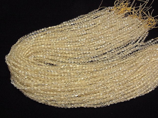 [Video]High Quality! Lemon Quartz AAA- Faceted Coin 4x4x2mm 1strand beads (aprx.15inch/37cm)