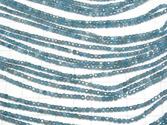 [Video]High Quality! Blue Apatite AA+ Cube Shape 2x2x2mm 1strand beads (aprx.15inch/37cm)