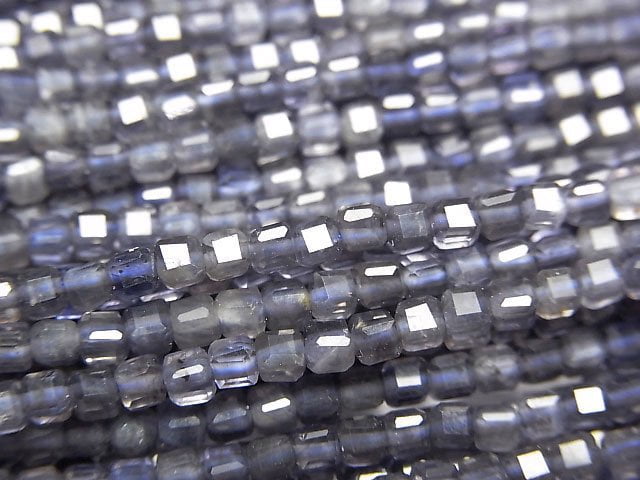 [Video] High Quality! Iolite AA+ Cube Shape 2.5x2.5x2.5mm 1strand beads (aprx.15inch/37cm)