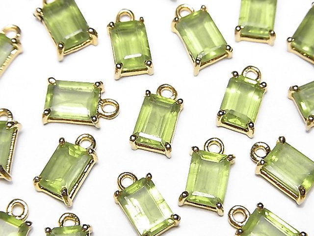 [Video]High Quality Peridot AAA- Bezel Setting Rectangle Faceted 8x6mm 18KGP 1pc