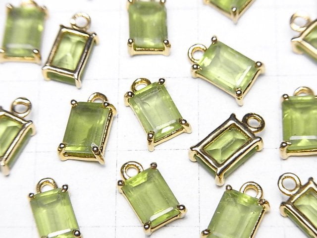 [Video]High Quality Peridot AAA- Bezel Setting Rectangle Faceted 8x6mm 18KGP 1pc