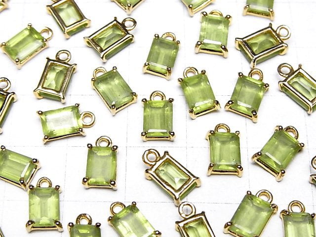 [Video]High Quality Peridot AAA- Bezel Setting Rectangle Faceted 8x6mm 18KGP 1pc