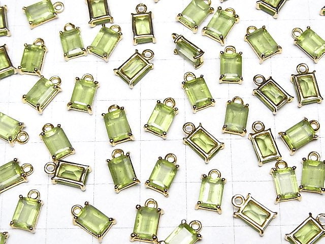 [Video]High Quality Peridot AAA- Bezel Setting Rectangle Faceted 8x6mm 18KGP 1pc