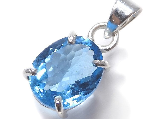 [Video][One of a kind] High Quality Swiss Blue Topaz AAA Faceted Pendant Silver925 NO.1