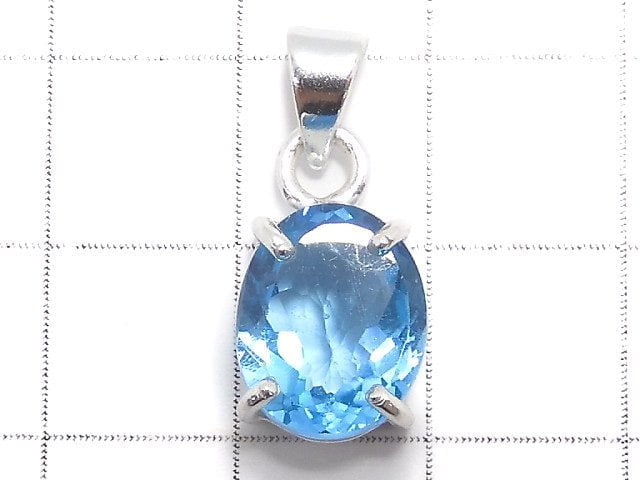 [Video][One of a kind] High Quality Swiss Blue Topaz AAA Faceted Pendant Silver925 NO.1