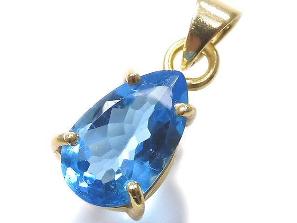 [Video][One of a kind] High Quality Swiss Blue Topaz AAA Faceted Pendant 18KGP NO.11