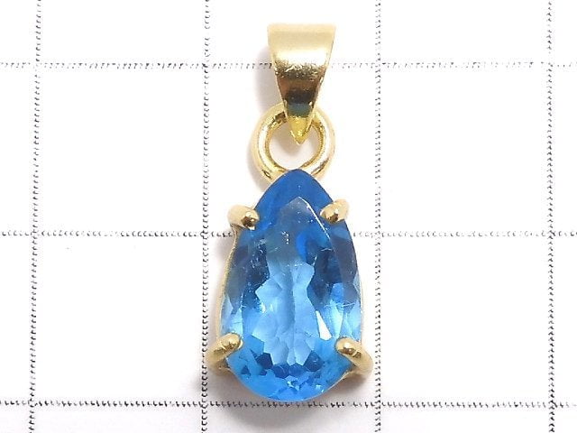 [Video][One of a kind] High Quality Swiss Blue Topaz AAA Faceted Pendant 18KGP NO.11