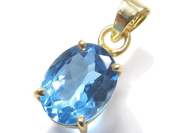 [Video][One of a kind] High Quality Swiss Blue Topaz AAA Faceted Pendant 18KGP NO.12