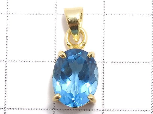 [Video][One of a kind] High Quality Swiss Blue Topaz AAA Faceted Pendant 18KGP NO.12