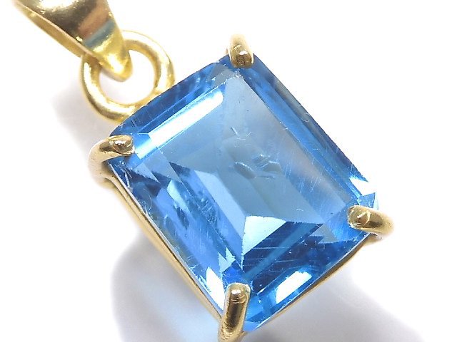 [Video][One of a kind] High Quality Swiss Blue Topaz AAA Faceted Pendant 18KGP NO.13