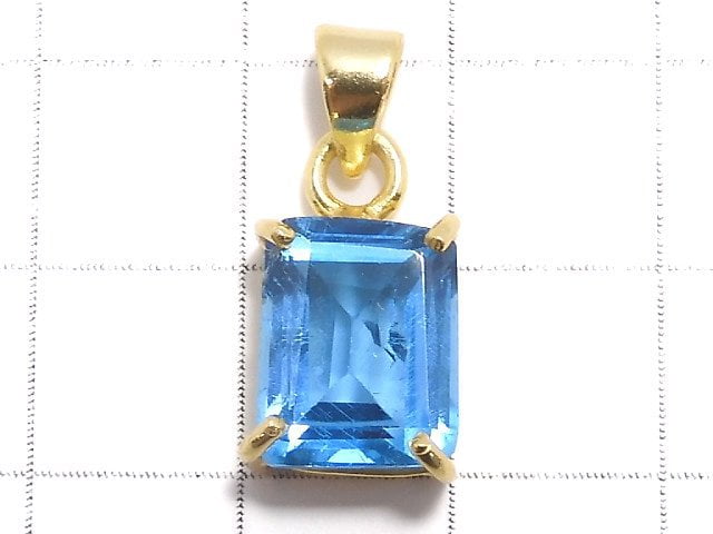 [Video][One of a kind] High Quality Swiss Blue Topaz AAA Faceted Pendant 18KGP NO.13