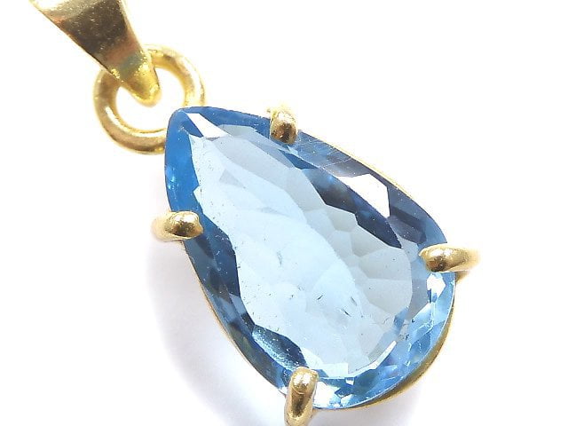 [Video][One of a kind] High Quality Swiss Blue Topaz AAA Faceted Pendant 18KGP NO.16