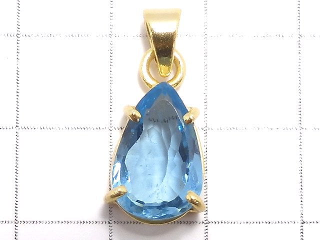 [Video][One of a kind] High Quality Swiss Blue Topaz AAA Faceted Pendant 18KGP NO.16