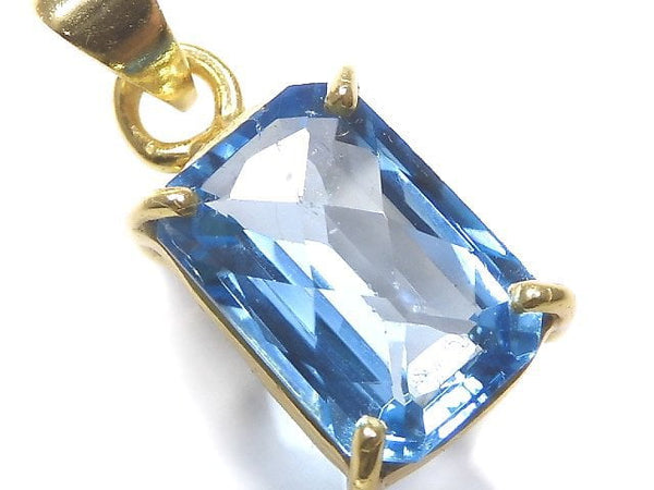 [Video][One of a kind] High Quality Swiss Blue Topaz AAA Faceted Pendant 18KGP NO.17