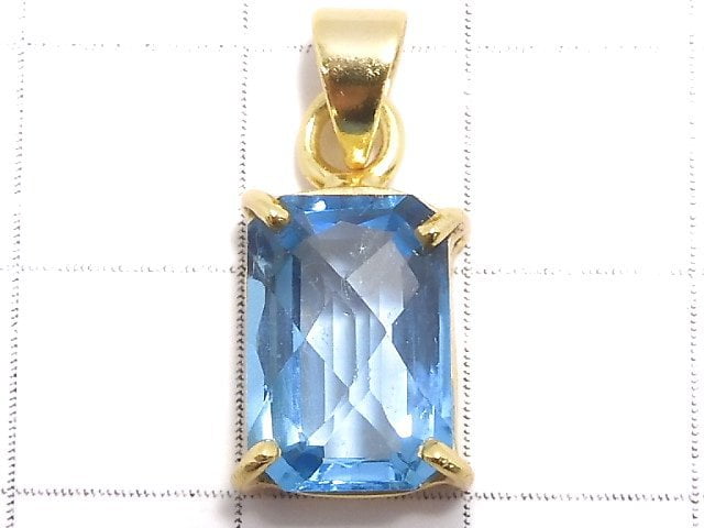 [Video][One of a kind] High Quality Swiss Blue Topaz AAA Faceted Pendant 18KGP NO.17