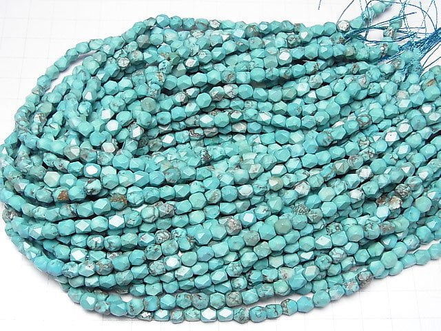 [Video]Magnesite Turquoise Rectangle Faceted Tube 6x5x5mm 1strand beads (aprx.14inch/34cm)