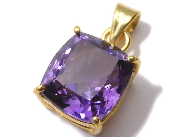 [Video][One of a kind] High Quality Amethyst AAA Faceted Pendant 18KGP NO.104