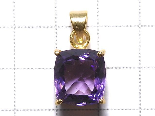 [Video][One of a kind] High Quality Amethyst AAA Faceted Pendant 18KGP NO.104