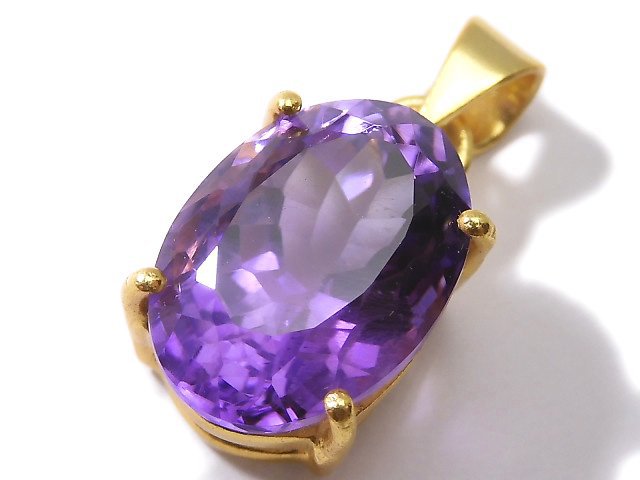 [Video][One of a kind] High Quality Amethyst AAA Faceted Pendant 18KGP NO.105