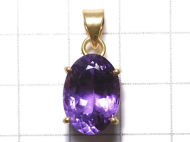 [Video][One of a kind] High Quality Amethyst AAA Faceted Pendant 18KGP NO.105