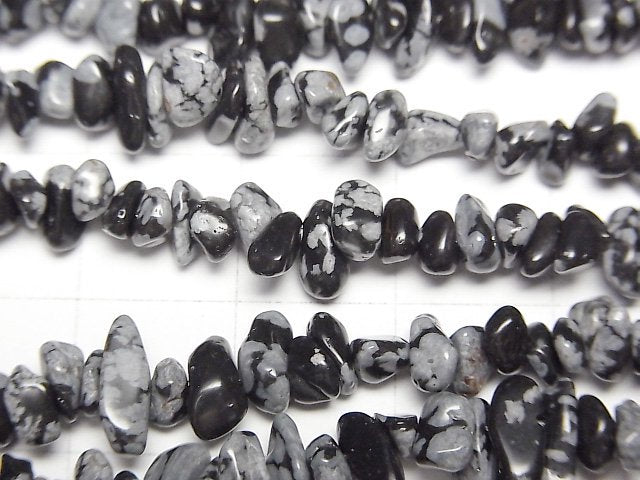 [Video] Snowflake Obsidian Chips (Small Nugget) 1 strand beads (aprx.31inch/78cm)