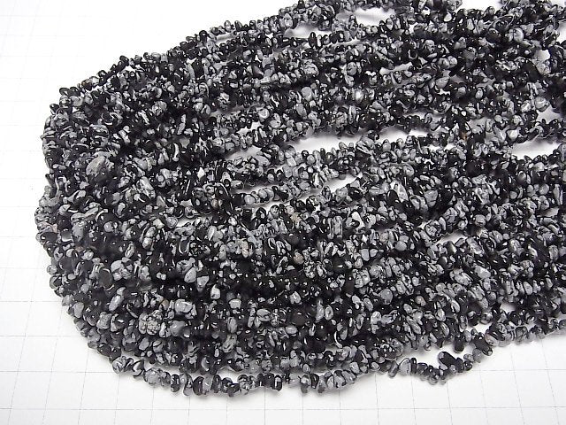 [Video] Snowflake Obsidian Chips (Small Nugget) 1 strand beads (aprx.31inch/78cm)