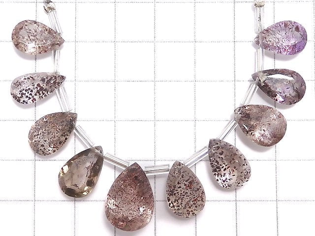 [Video][One of a kind] High Quality Elestial Quartz AAA- Pear shape Faceted 1strand (10pcs) NO.6