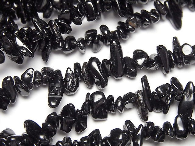 [Video] Black Tourmaline Chips (Small Nugget) 1 strand beads (aprx.31inch/78cm)