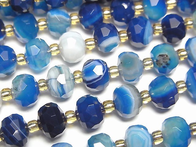 [Video]High Quality! Loose stone Tripe Agate Faceted Button Roundel 8x8x6mm 1strand beads (aprx.14inch/35cm)