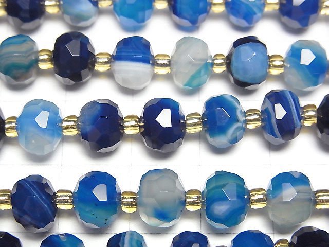 [Video]High Quality! Loose stone Tripe Agate Faceted Button Roundel 8x8x6mm 1strand beads (aprx.14inch/35cm)