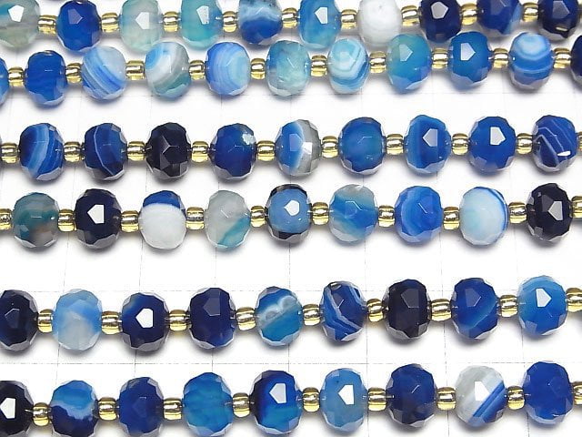 [Video]High Quality! Loose stone Tripe Agate Faceted Button Roundel 8x8x6mm 1strand beads (aprx.14inch/35cm)