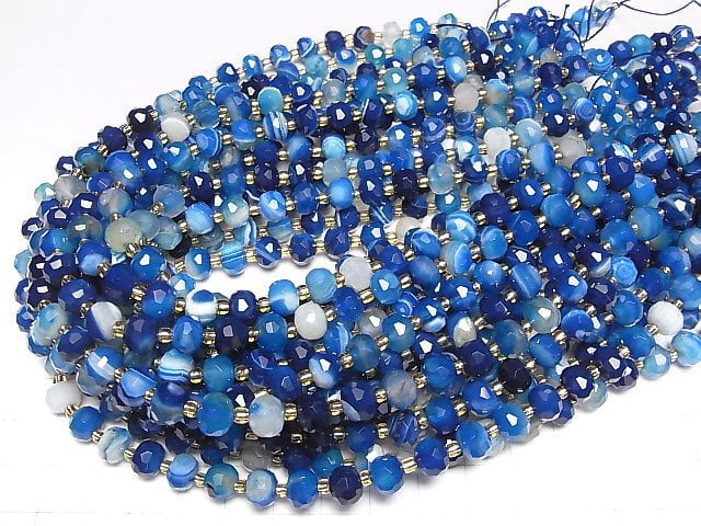 [Video]High Quality! Loose stone Tripe Agate Faceted Button Rondelle 8x8x6mm 1strand beads (aprx.14inch/35cm)